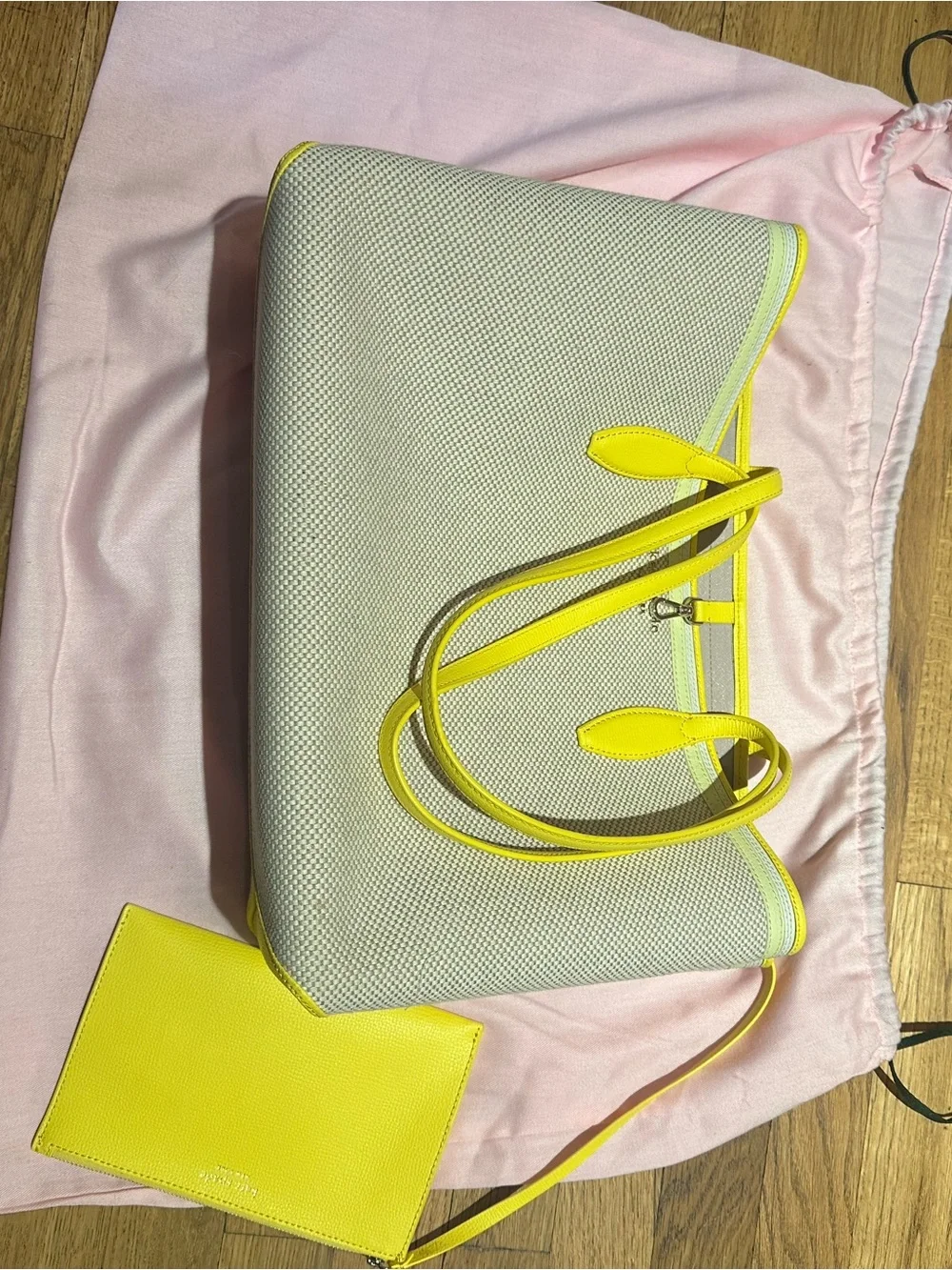 kate spade yellow and grey Tote with leather Trim and Pouch